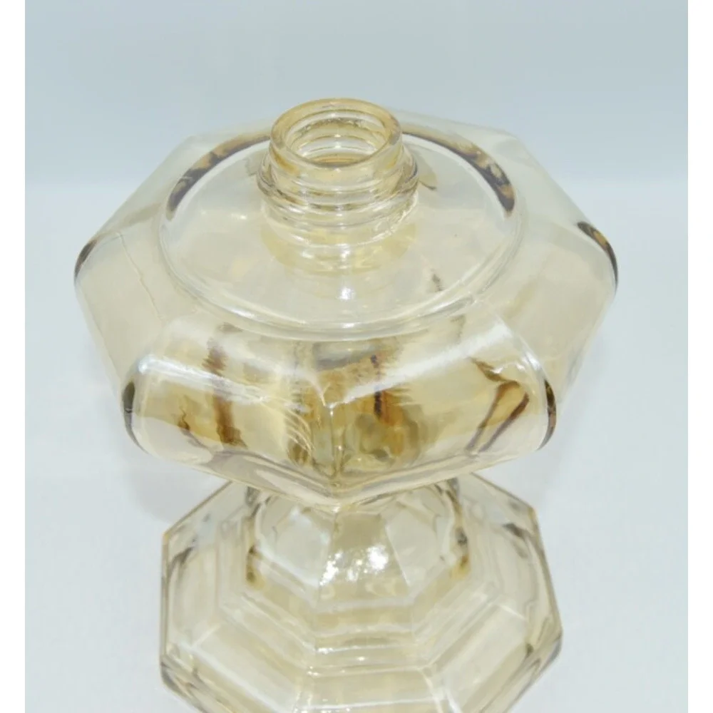 Vintage Iridescent Amber Thick Glass Oil / Kerosene Lamp Base 9.5